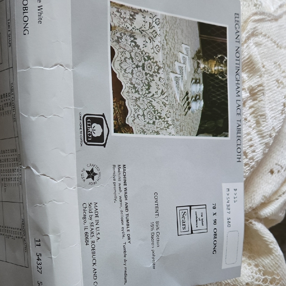 Sears Cotton Lace Tablecloth And Napkins - Antique White